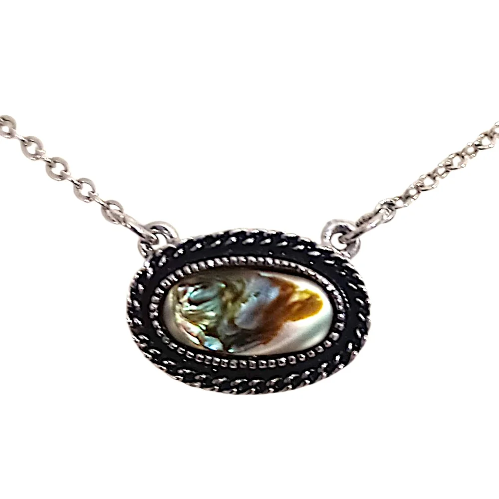 Sarah Coventry Abalone Necklace Vintage 70s Antiqued‎ Silver Tone Sea Treasure